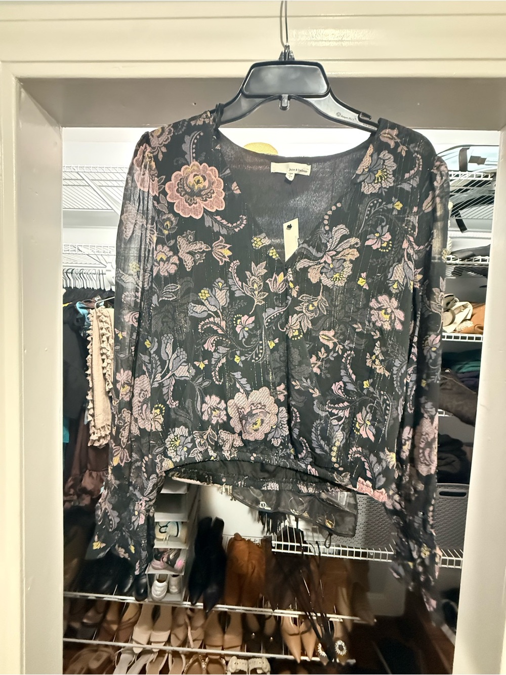june & hudson Black Sheer Floral V-Neck Blouse